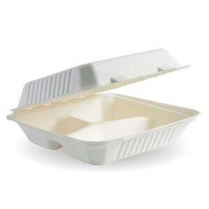 Biocane 3-Compartment Clamshell - White 'Biopak'