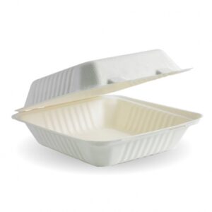 Biocane Dinner Clamshell 8" - White 'Biopak'