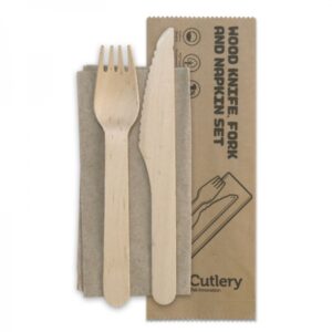 Wooden Cutlery Combo Knife, Fork & Napkin Set