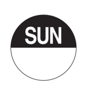 Day Dots Round - Sunday - 25mm - 1000 per Roll