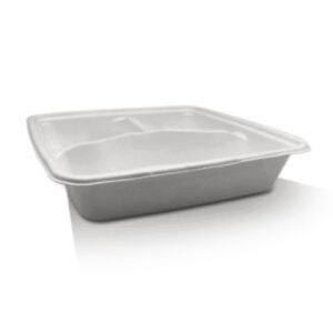 Sugarcane Square 3 Compartment Tray - White