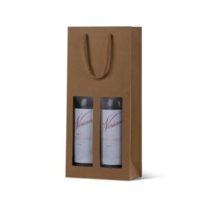 2 Bottle Rope Handle Brown Paper Plain Window