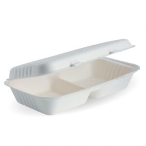 Biocane 2-Compartment Clamshell - White 'Biopak'