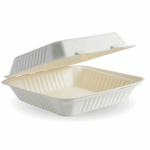 Biocane Square Dinner Clamshell 9'' - White 'Biopak'